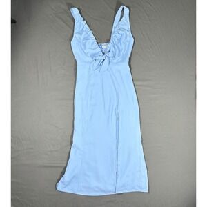 Abercrombie & Fitch Blue Midi Dress Small Slip Dress Thigh Slit Bow Strappy